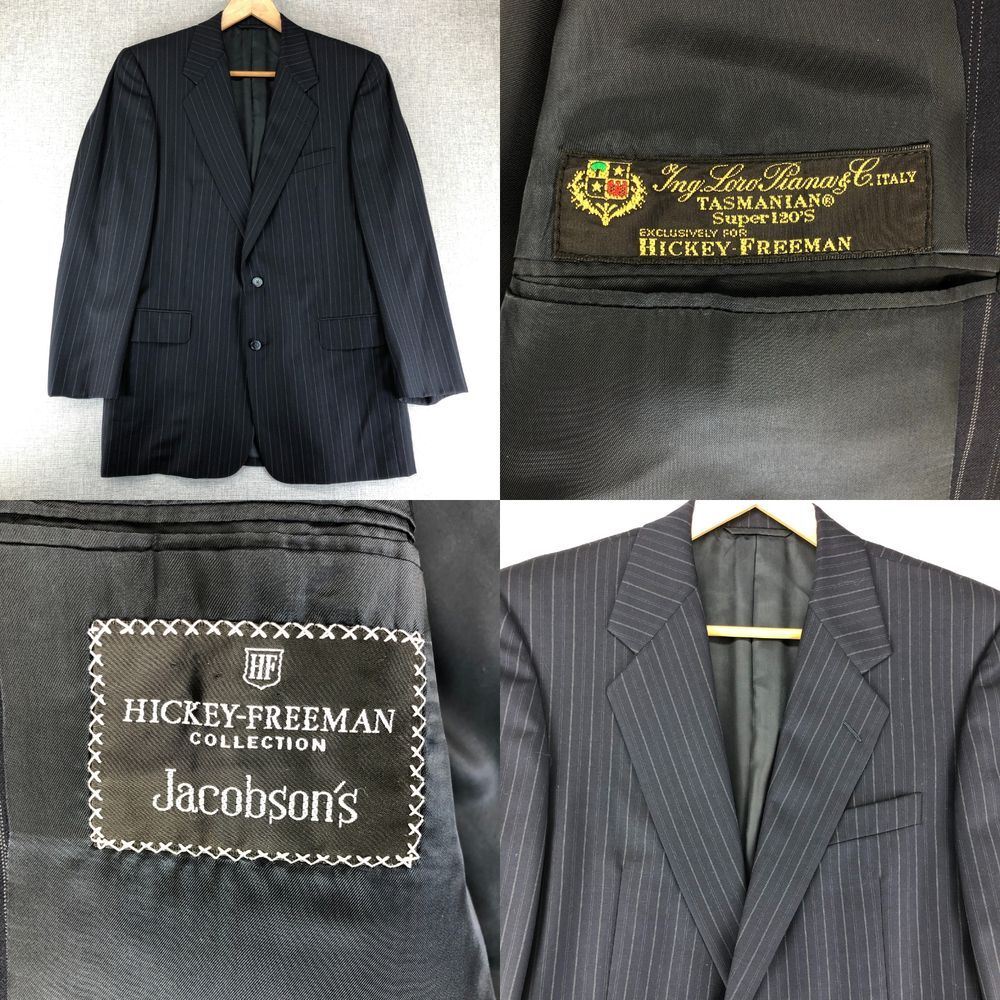 Hickey Freeman Blazer Loro Piana Tasmanian 120s Wool Navy Pinstripe‎ Jacket 41L